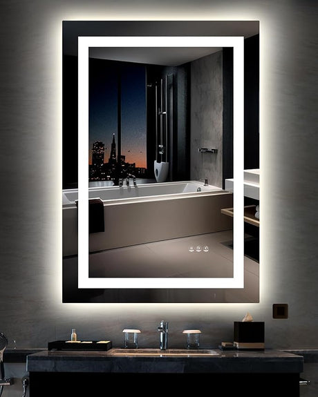 LED Bathroom Mirror 32"x 40" with Front and Backlight, Stepless Dimmable Wall Mirrors