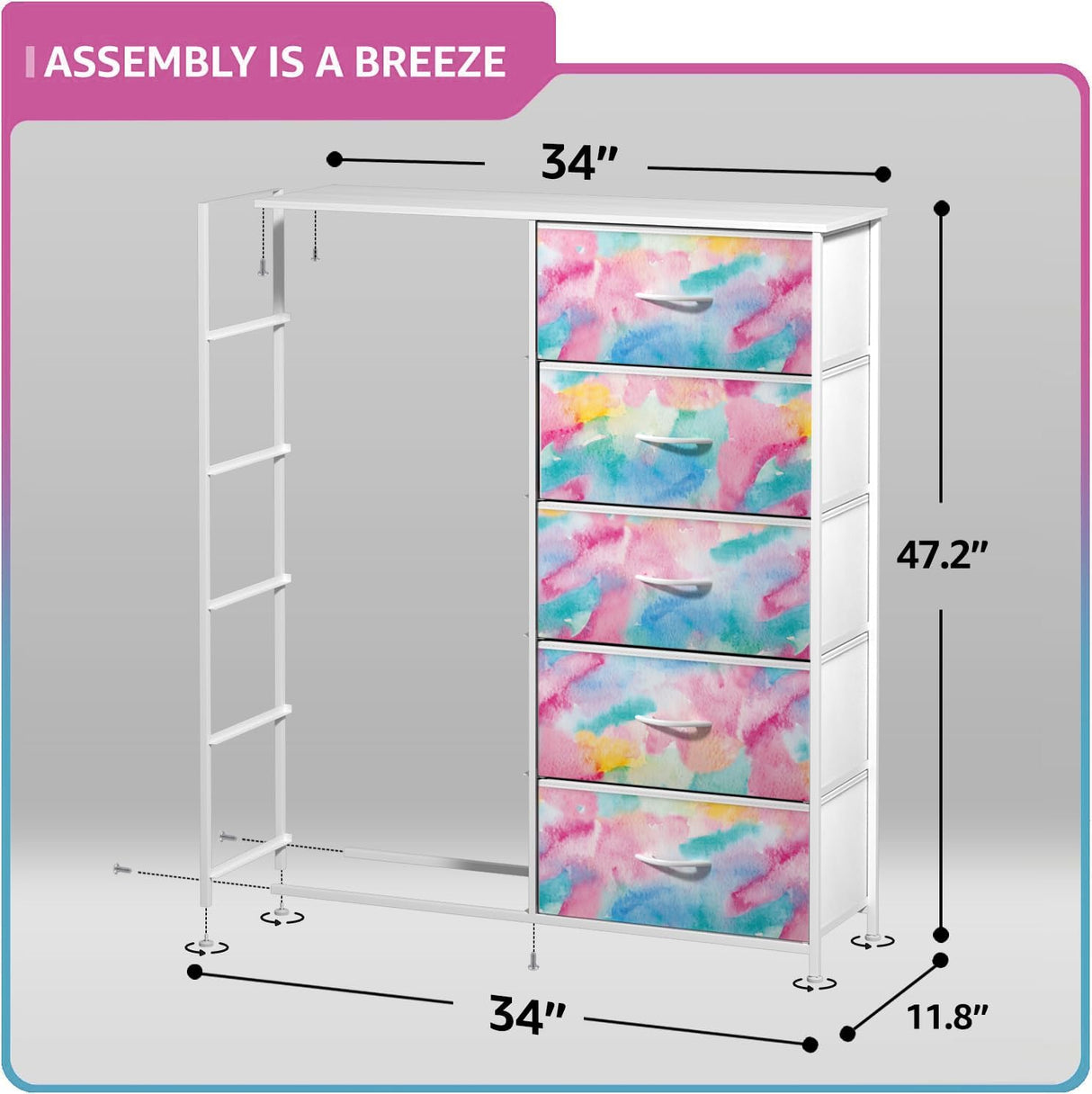 Kids Dresser with 10 Drawers - Storage Chest Organizer Unit Nightstand - Steel Frame,