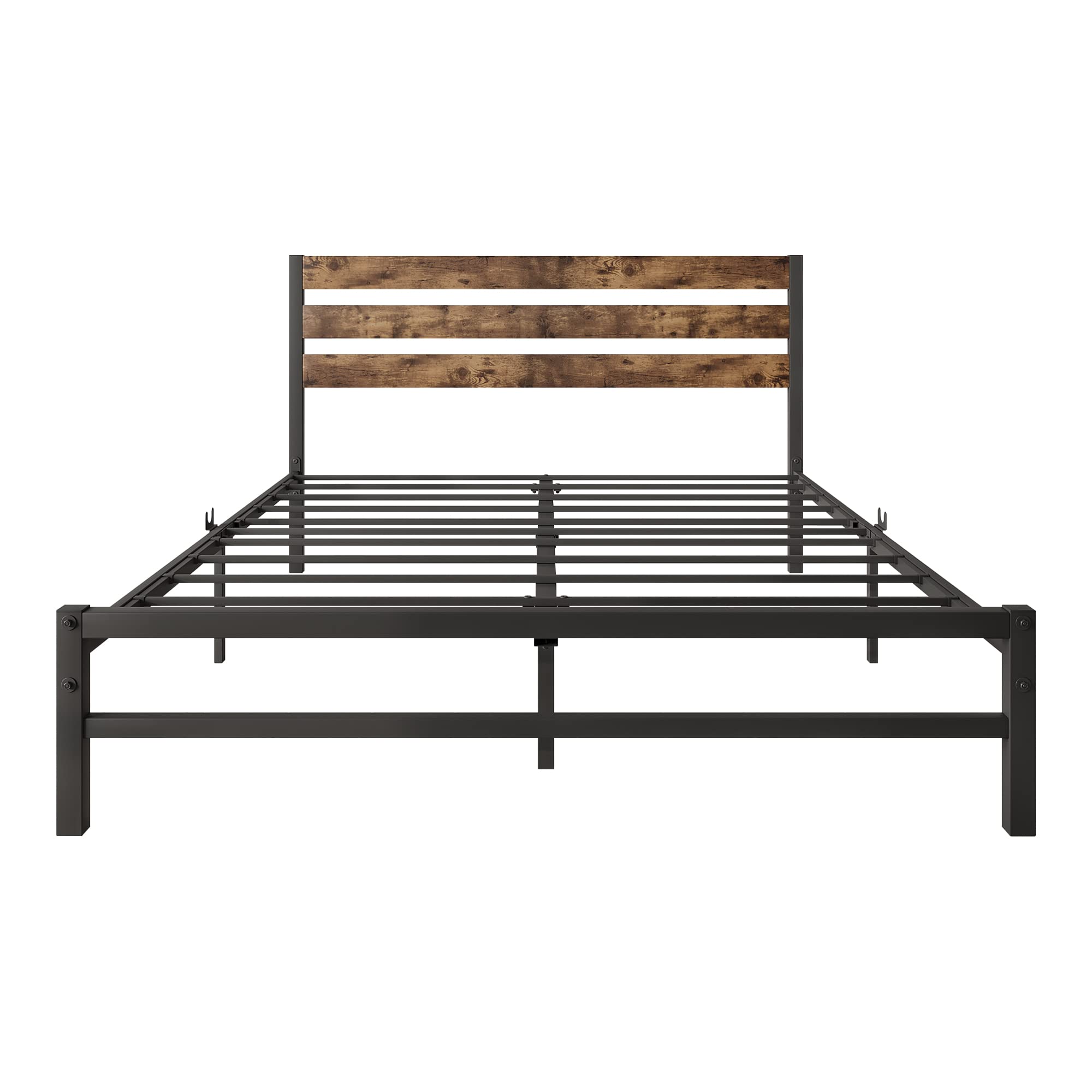 Queen Bed Frame with Vintage Wood Headboard,Mattress