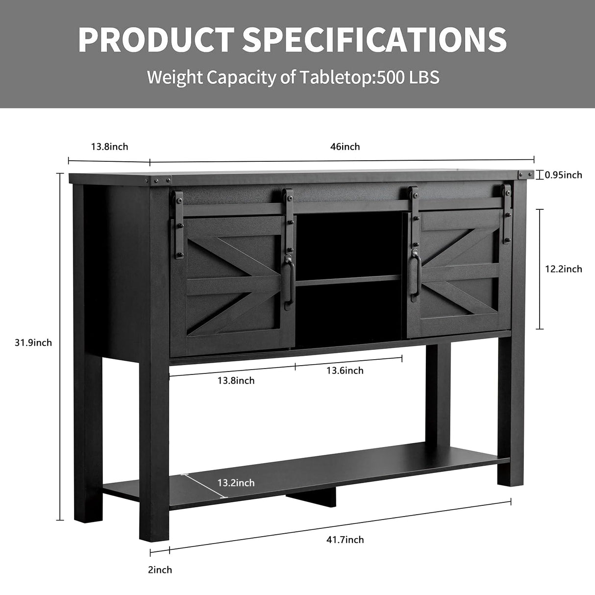 Entryway Table with Sliding Barn Doors, 46'' Farmhouse Console Table with Storage