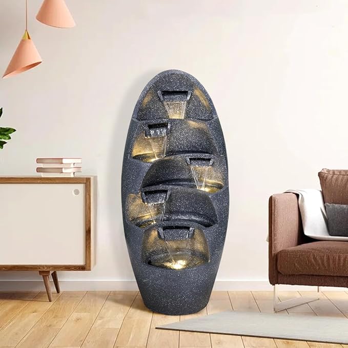 39.3 Inch 5 Tier Outdoor Garden Water Fountain Bears Climbing Tree Resin Fountain