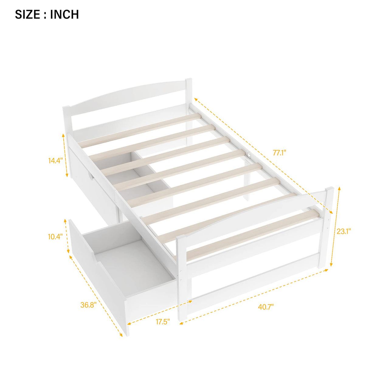 Twin Bed with Storage, Twin Size Daybed with 2 Drawers, Wood Storage Bed Frame,