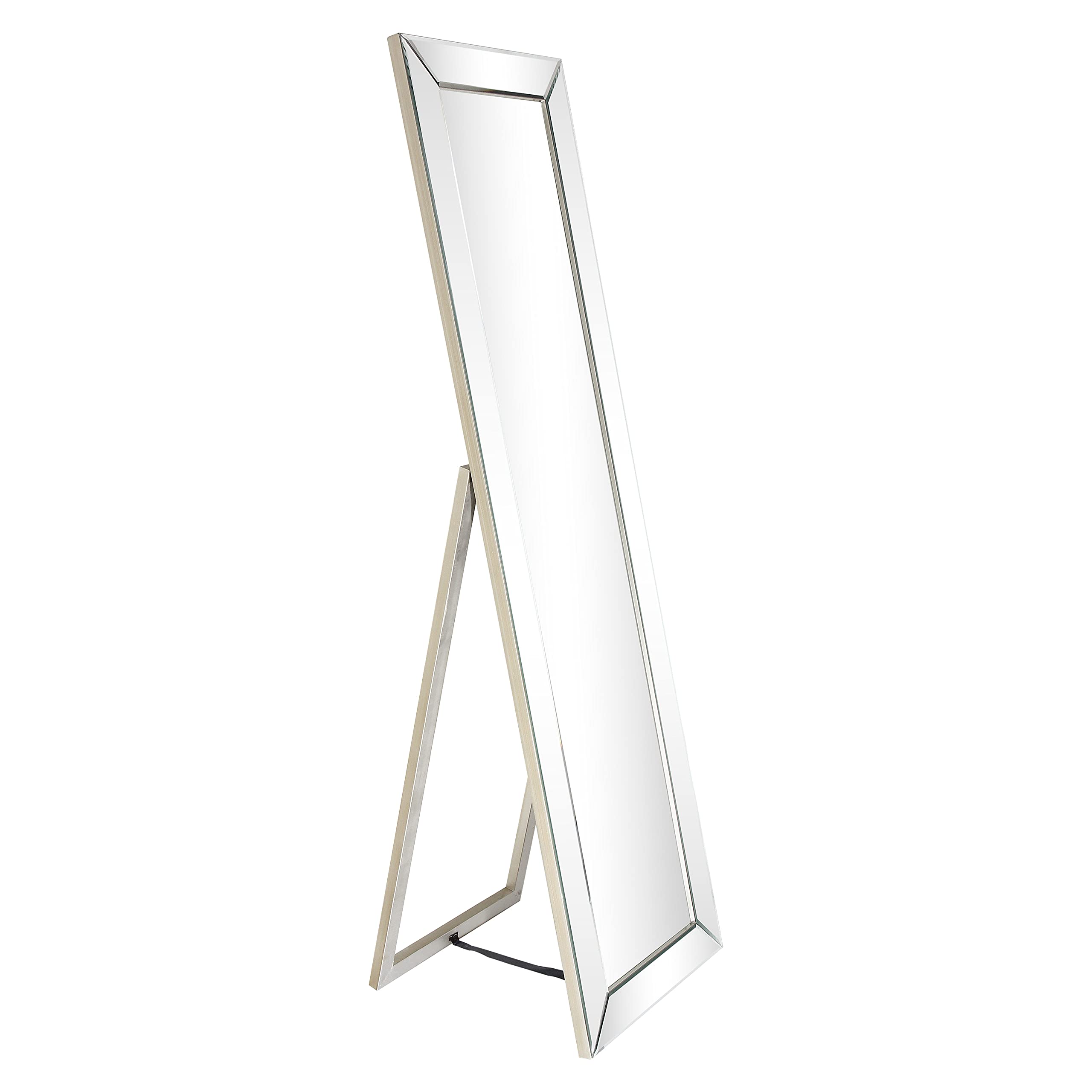 Empire Art Direct Moderno Cheval, Solid Wood Frame with 1"-Beveled Center Full Length Modern Mirror for Bathroom,Bedroom,Living Room,Ready to Stand on The Floor, 18" x 64", Clear