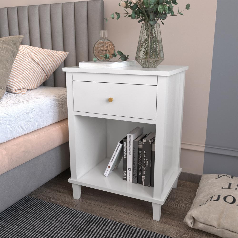 Kids Nightstand, Modern Toddler Nightstand with One Drawer & Open Shelf