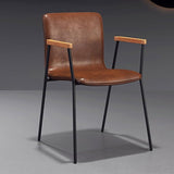 Mid-Century Modern, Upholstered Faux Leather Seat Chairs with Arm,