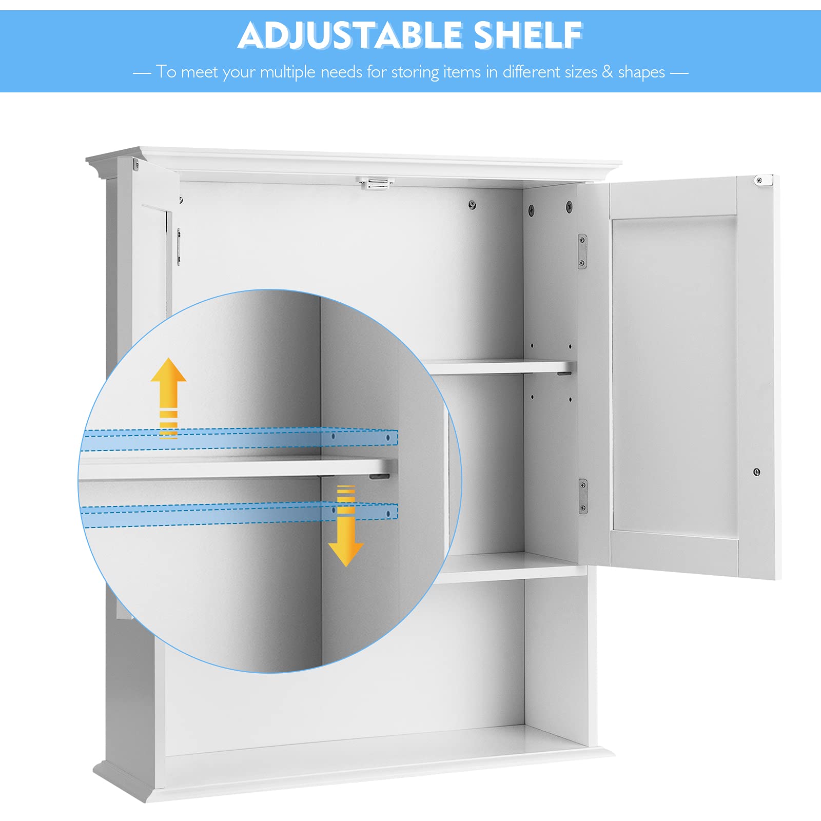Bathroom Wall Cabinet, Wooden Hanging Storage Cabinet with Doors & Shelves,