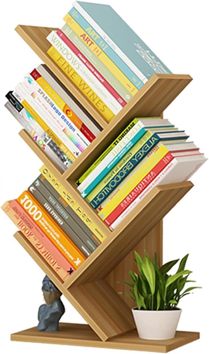 Tree Bookshelf - Multipurpose Countertop Hutch Bookshelf, Floor Standing Bookcase 4 Tier Storage Rack, Freestanding Floor Free Desktop Bookshelf, Display Book Magazine CDs Rack, Bearing 8Kg (Color :