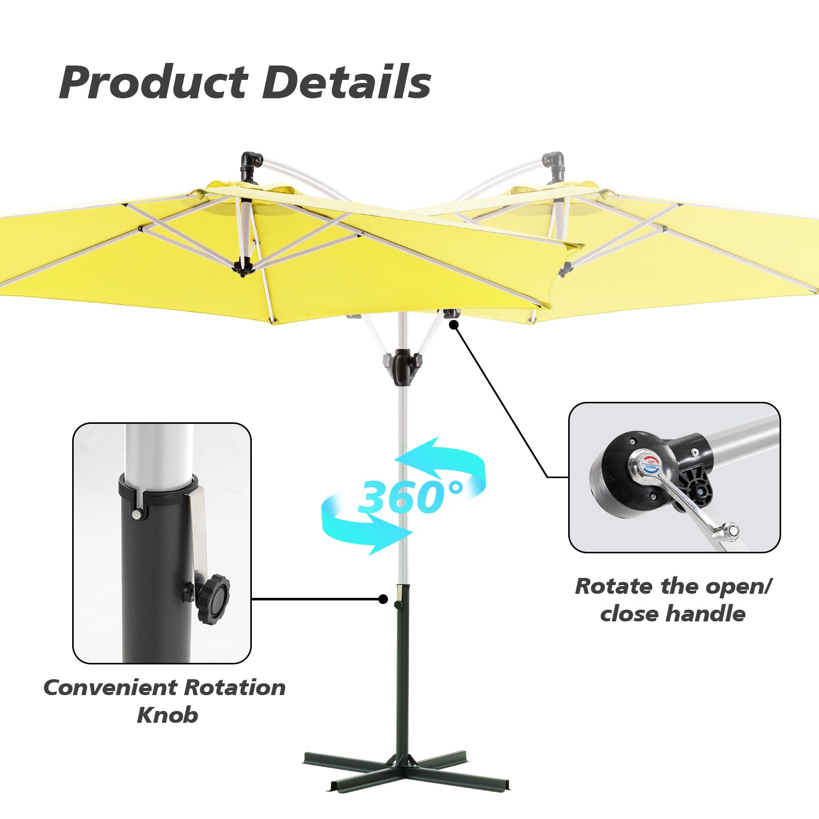 9FT Patio Umbrella for Outdoor, Cantilever Hanging Outdoor Umbrella with 360-degree Rotation