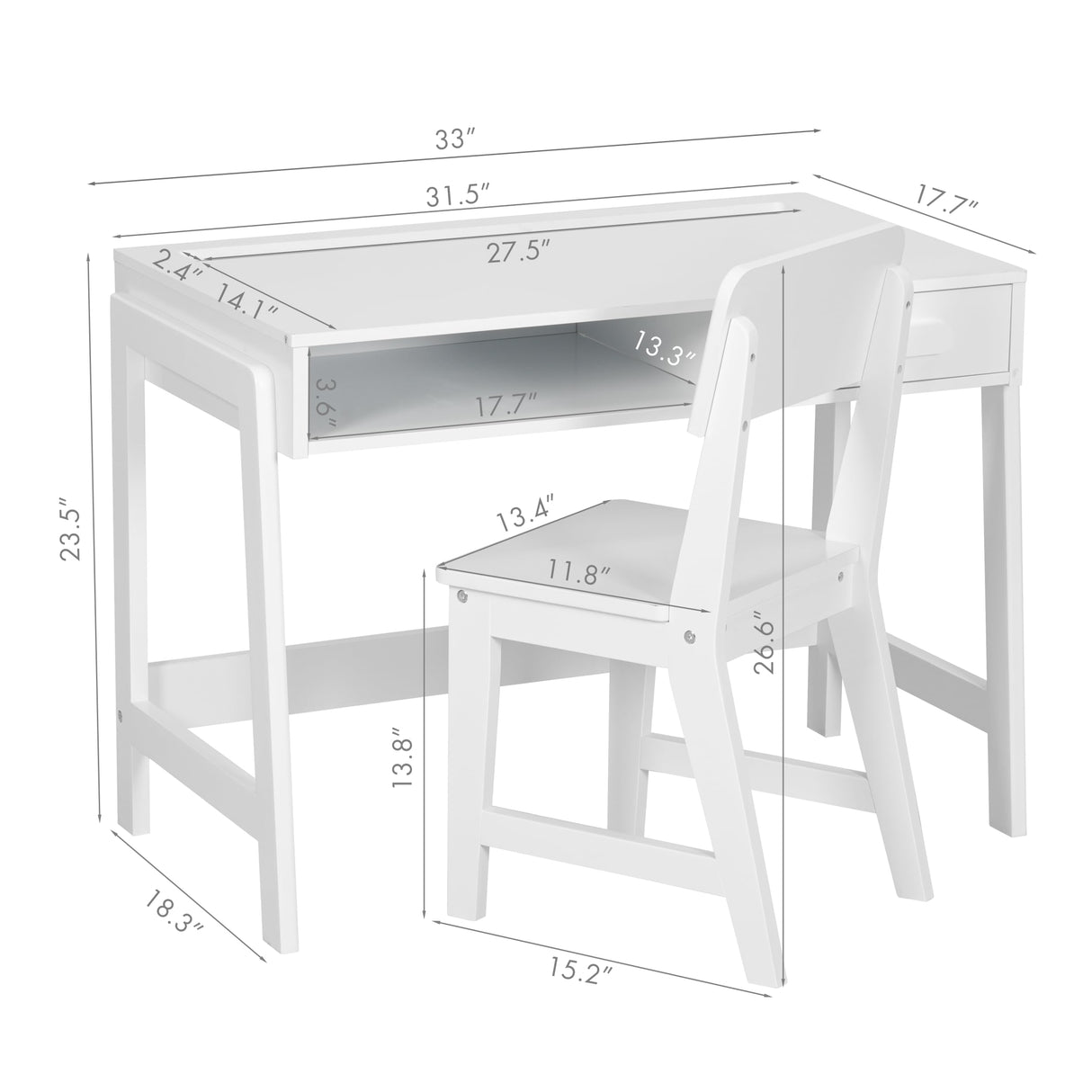 Kids Desk and Chair Set, Study Desk for Kids with Drawers, Wooden Children Study Table