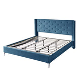 Upholstered California King Bed Frame with Tufted Headboard Blue Velvet Platform