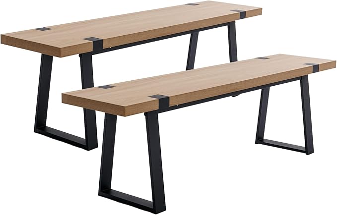 60" Black Dining Bench, Wooden Table Bench with Metal Legs, Modern Kitchen Bench for Enrtyway/Indoor/Dining Room