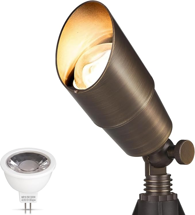 Solid Brass Outdoor Landscape Spotlights, 12V LED Low Voltage Landscape