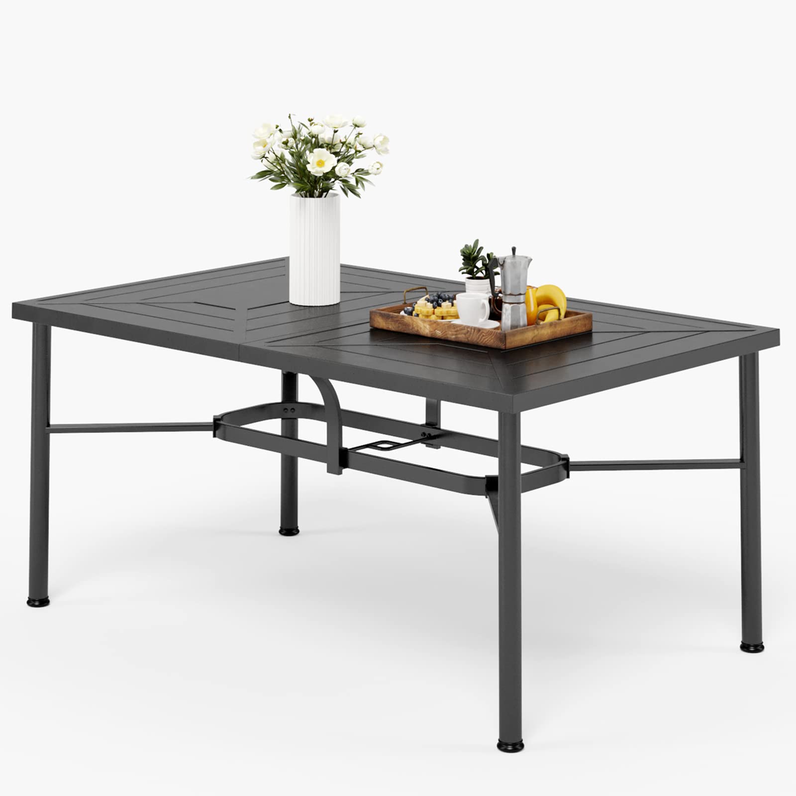 64" Large Metal Outdoor Dining Table, Black Rectangle Patio Table Furniture