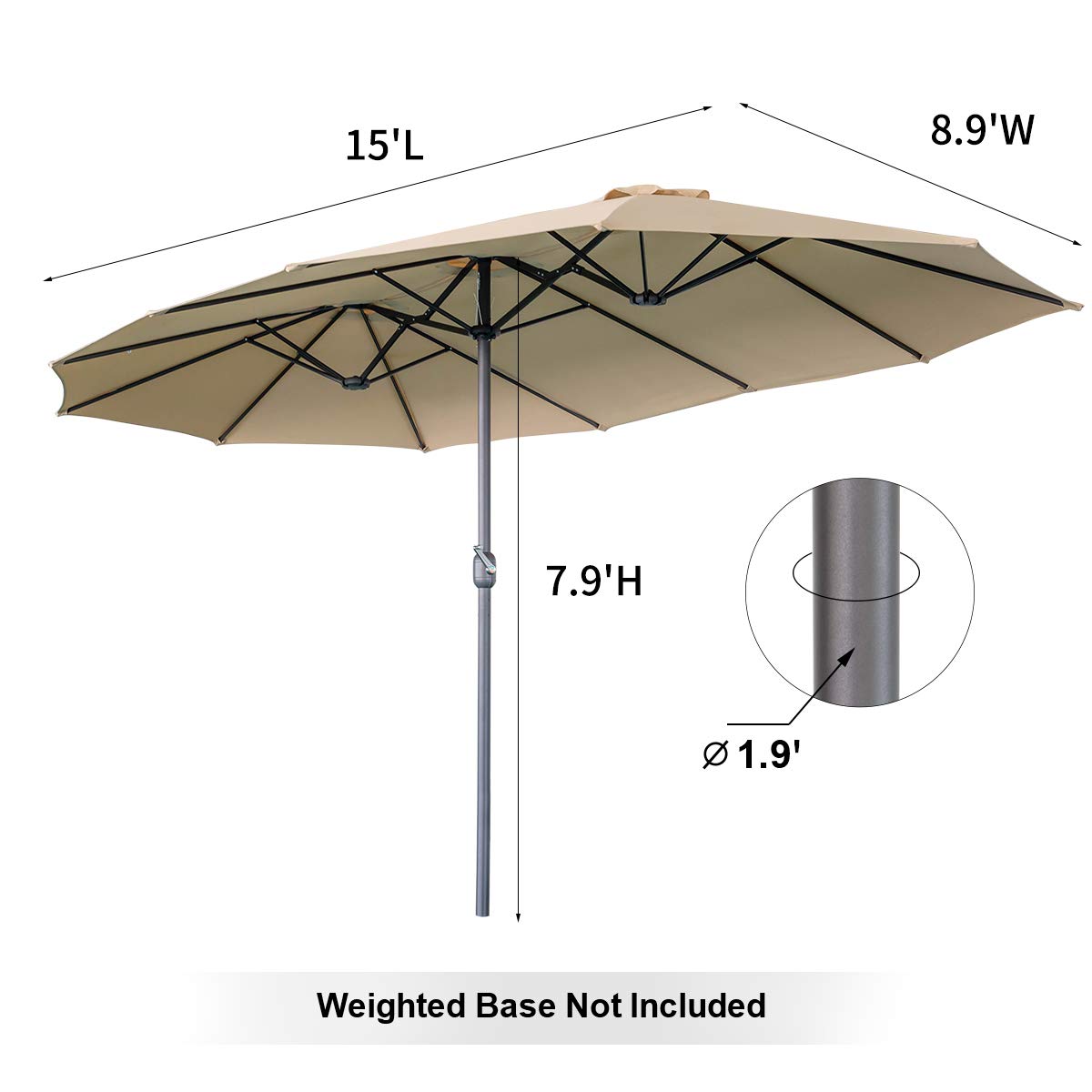 15x9ft Double-Sided Patio Umbrella Outdoor Market Umbrella Large Umbrella