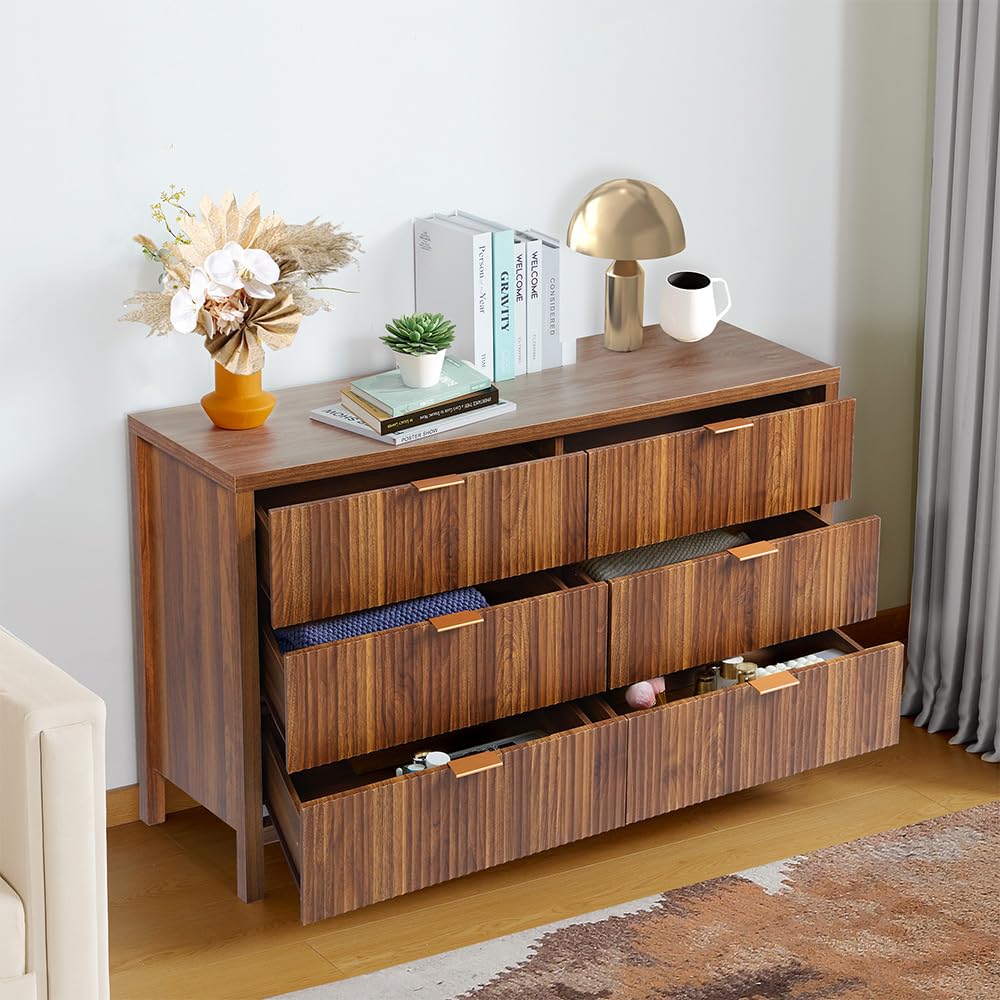 Dresser Cabinet, Long Nightstand with Drawers and Storage Cabinet, Farmhouse Solid