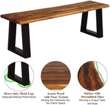 HAPPYGRILL Acacia Wood Patio Bench, Dining Picnic Bench with Metal Frame, 57.5" Wood Bench for Indoor Outdoor Garden Backyard Lawn