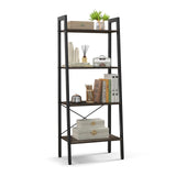 Ladder Bookshelf, 4-Tier Industrial Wood Bookcase w/Metal Frame, Anti-Toppling Device