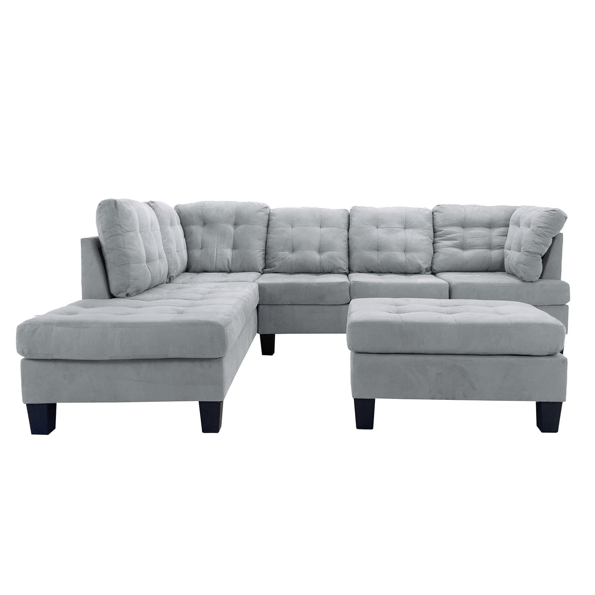 3 Piece Modern Tufted Micro Suede L Shaped Sectional Sofa