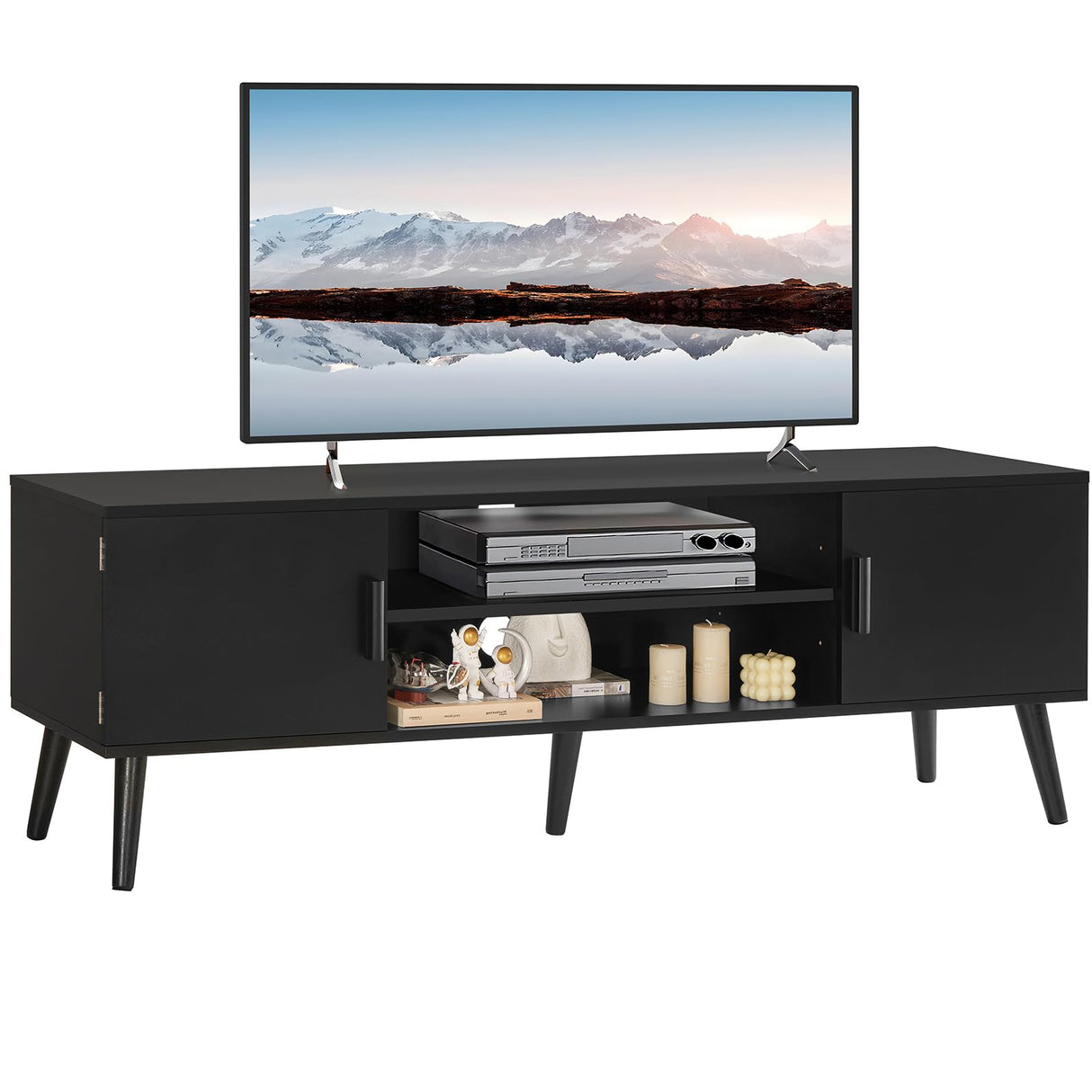 TV Stand for 55 inch TV, Entertainment Center with Storage and Open Shelves,