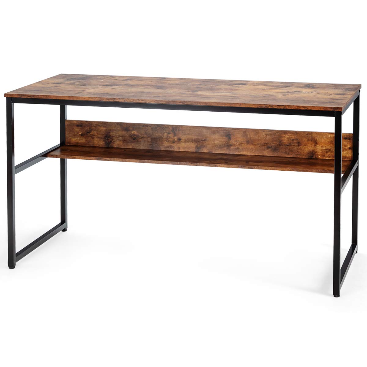 55 Inches Computer Desk with Bookshelf, Study Writing Table w/Storage Shelf & Sturdy Metal Frame