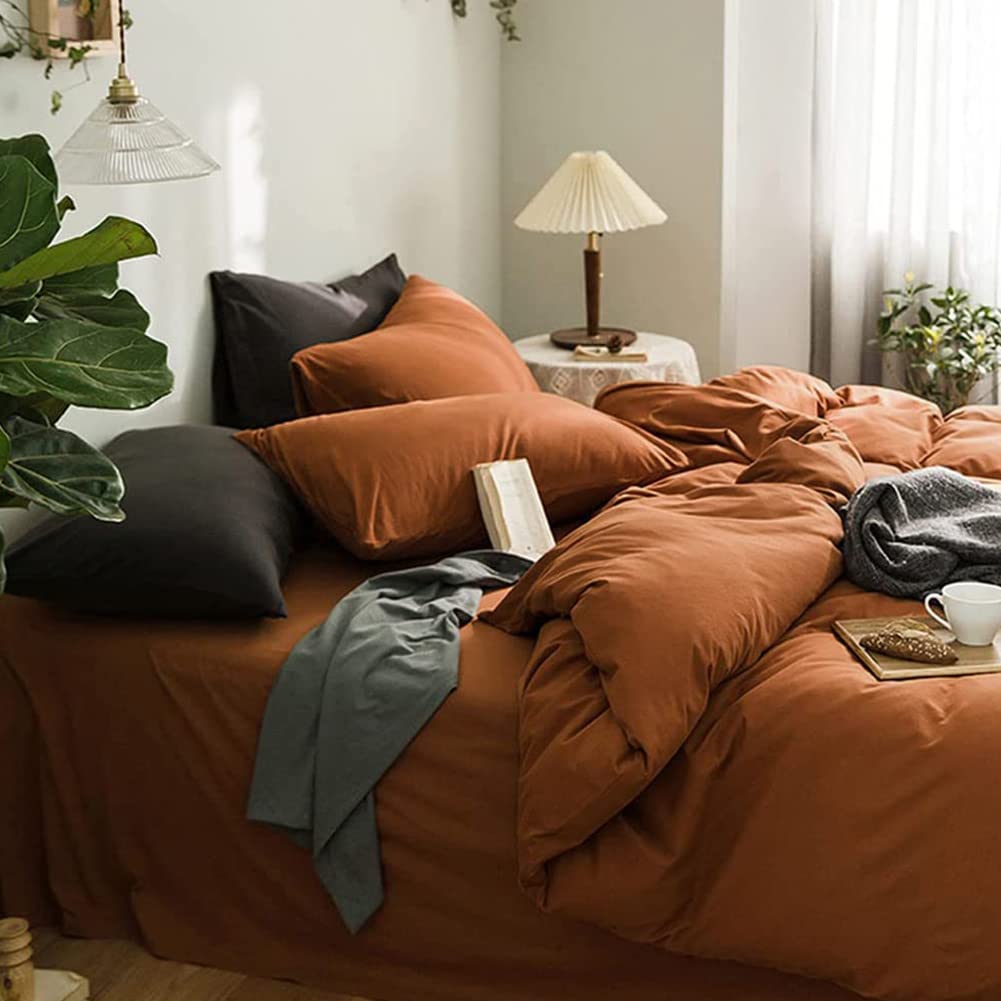 Duvet Cover Set Queen Size Burnt Orange Duvet Cover 3 Pcs Soft Microfiber Fall