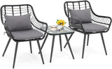 3 Piece Patio Bistro Set, Outdoor Wicker Conversation Chair