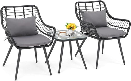 3 Piece Patio Bistro Set, Outdoor Wicker Conversation Chair