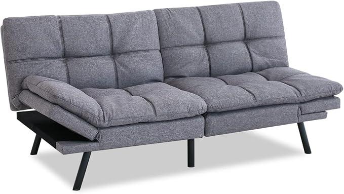 Futon Sofa Bed,Memory Foam Couch Bed,Comfortable Grey Fabric Loveseat Sleeper Sofa for Dorm Apartment