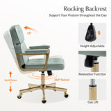 Faux Leather Office Chair with Tufted Backrest - Sage Green