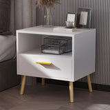 Modern 1-Drawer White Bedside Nightstand with Open Shelf French Contemporary