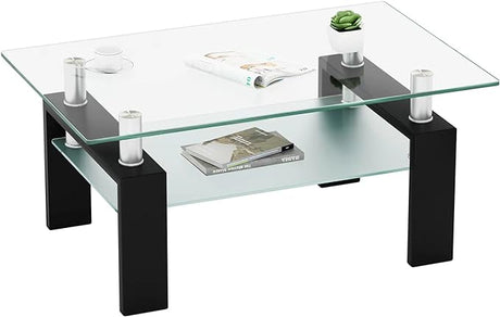 Tempered Glass Coffee Table for Modern Living Room Decor, Easy to Clean