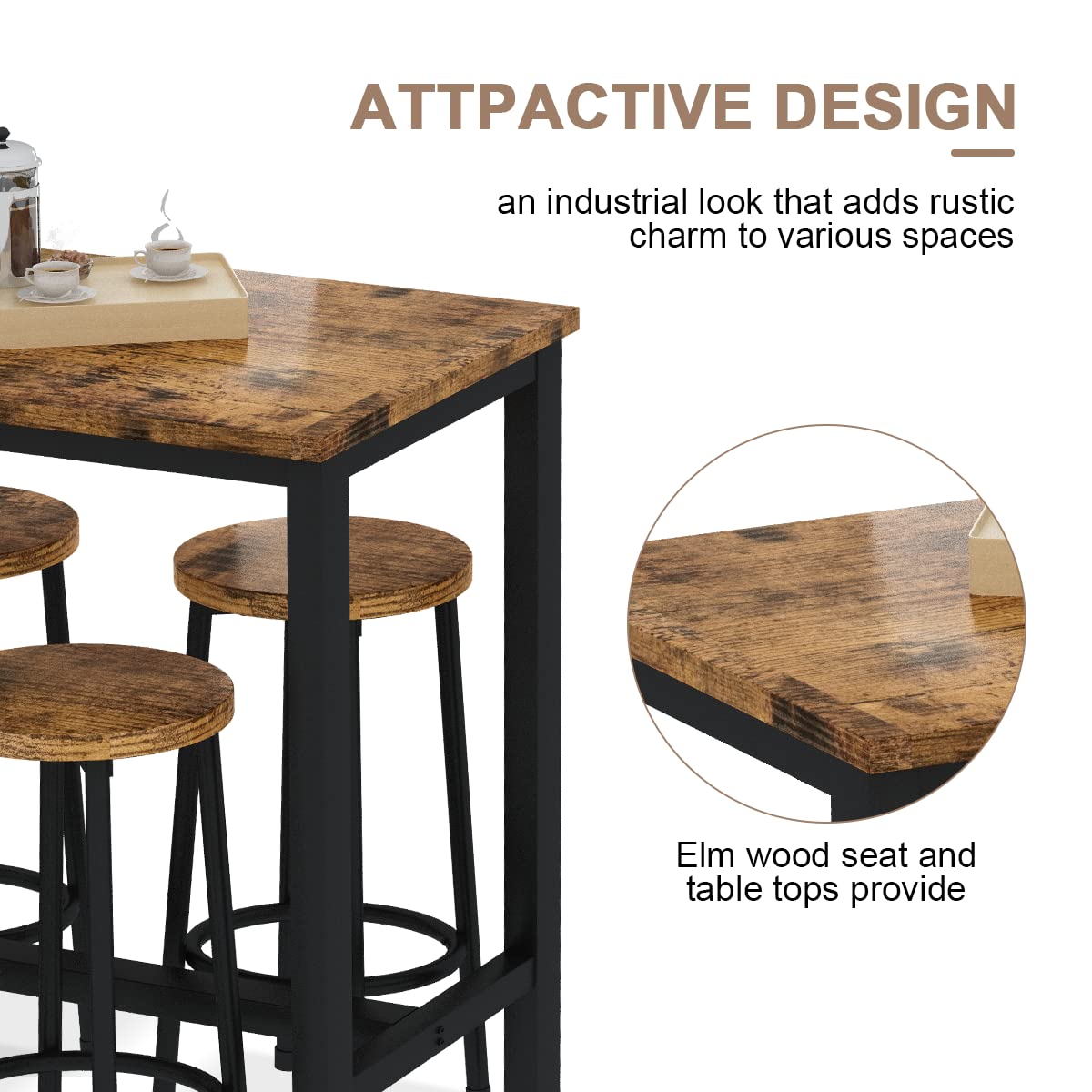 Bar Table Set,Industrial Bar Table and Chairs Set,5 Pcs Dining Table Set Counter