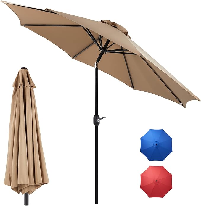 9FT Outdoor Patio Umbrella with Push Button Tilt and Crank, Table Umbrella
