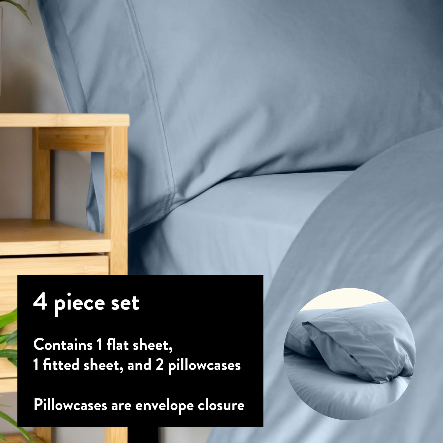 Luxe Cooling Bed Sheets –Slate Blue,Queen– 4 Piece Silver Infused