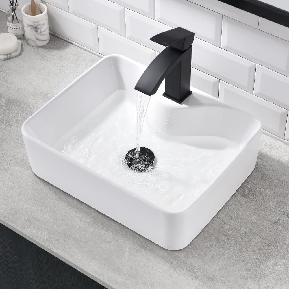 White Rectangle Ceramic Bathroom Vessel Sink - Dorzom 16x12 Inch Ceramic