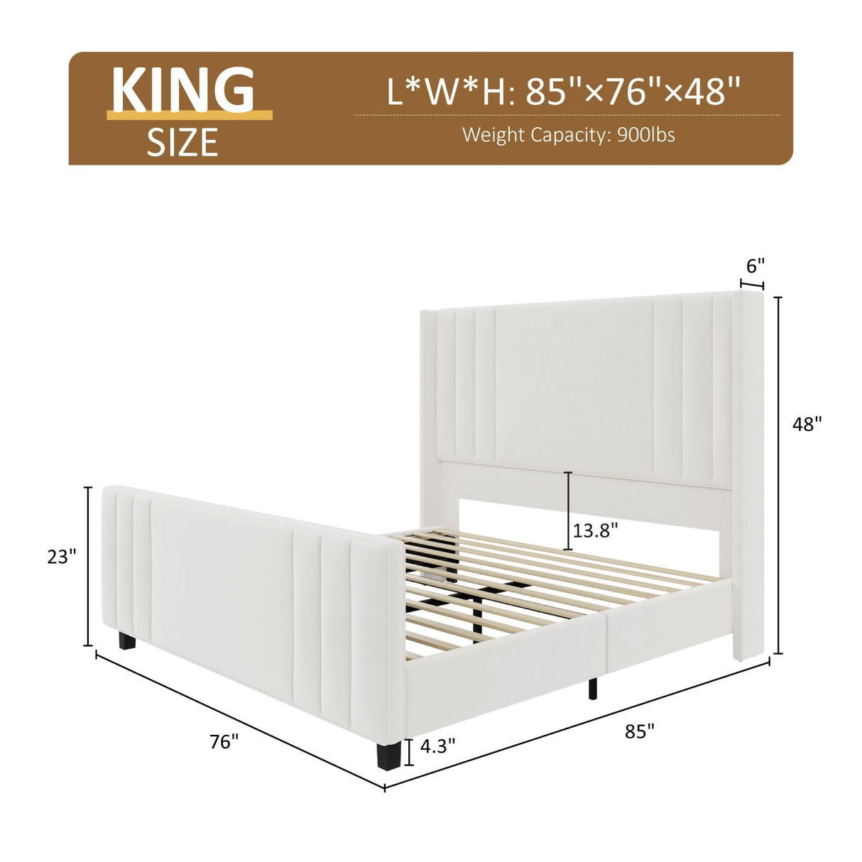 King Size Platform Bed Frame, Upholstered Bed with Vertical Channel Tufted Wingback Headboard & Footboard,