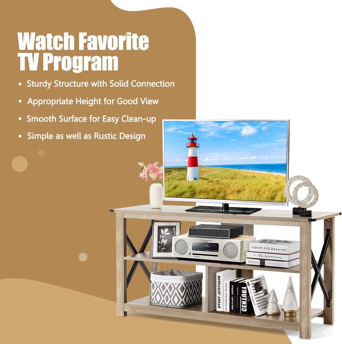 TV Television Stands, Large, Grey