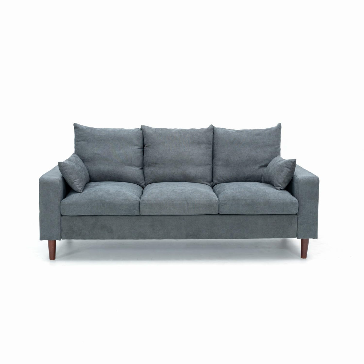 3 Seat Designer Sofa Couch Linen Fabric Wood Legs, Grey