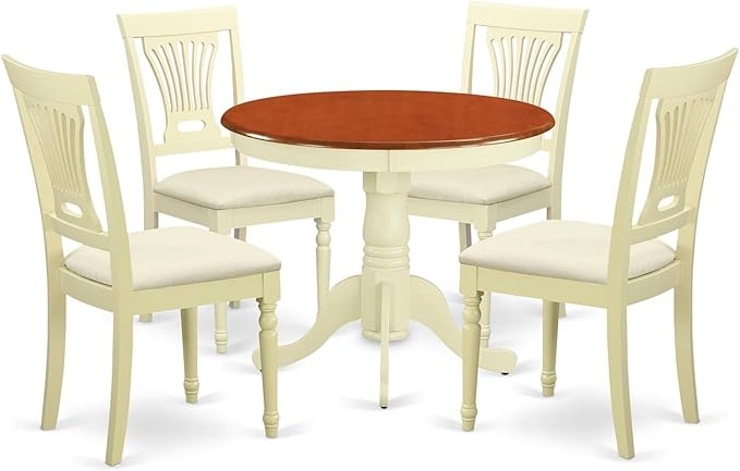 ANPL5-BLK-W 5 Piece Kitchen Set Includes a Round Dining Room Table with Pedestal and 4 Solid Wood Seat Chairs,