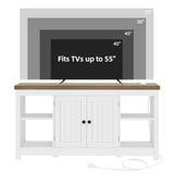 YITAHOME Farmhouse TV Stand for 55/50 Inch with Power Outlet, Mid Century Modern Entertainment Center with Storage and Adjustable Shelf, 47'' TV Table Media Console for Living Room, White & Grey Wash