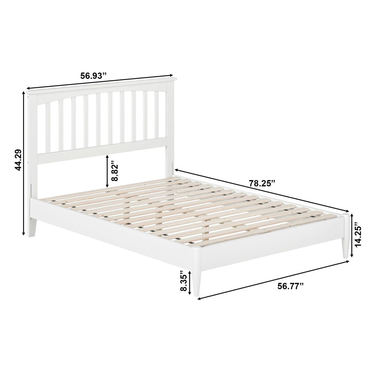 Simplicity Full Solid Wood Low Profile Platform Bed in White