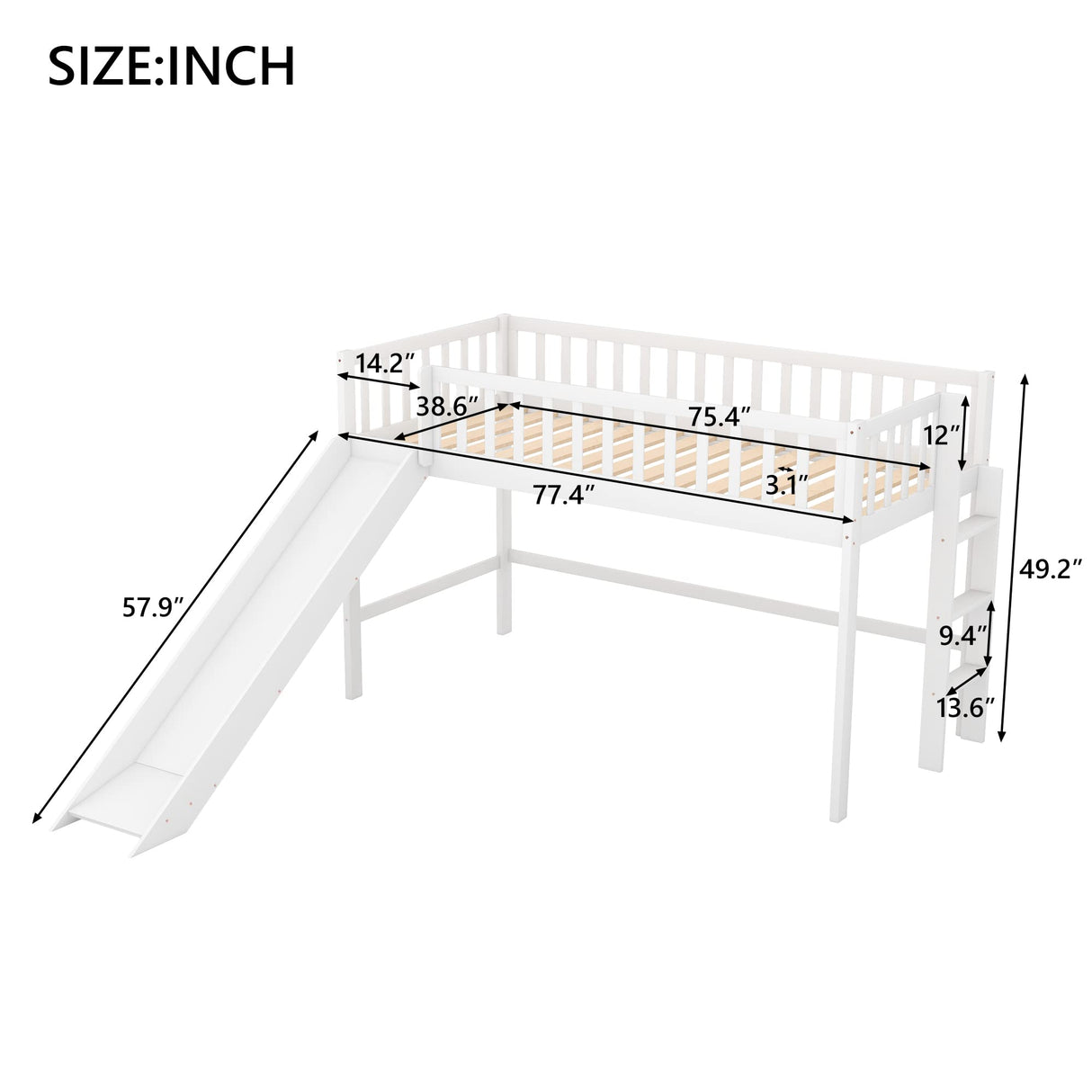 Twin Size Low Loft Bed for Kids,Loft Bed with Slide and Ladder