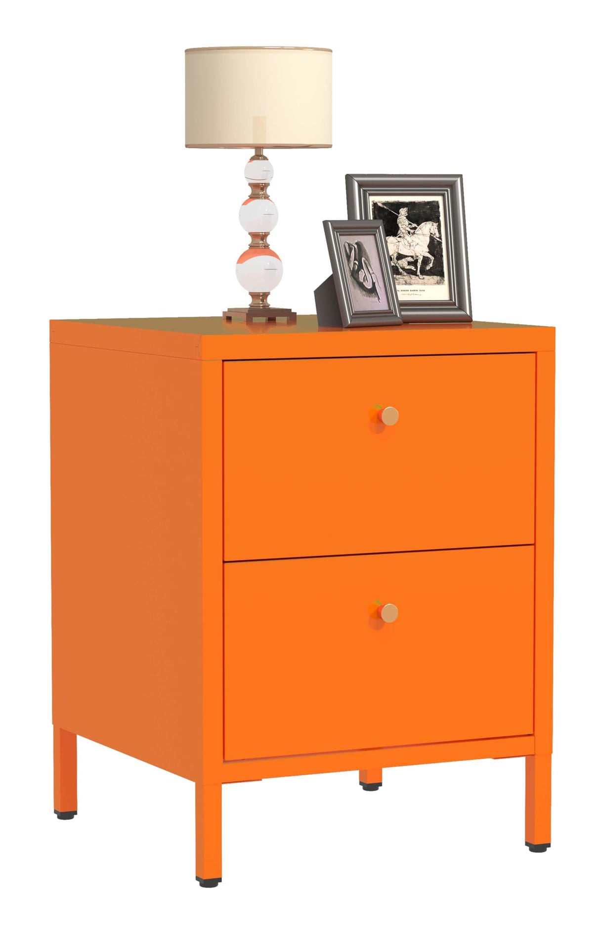 Stand Orange Nightstand Drawer End Tables Dresser for Bedroom, Bed Side Table Drawer Tea Table 2 Tiers Locker Coffee Table Metal Size: 23.62" H x 15.75" W x 14.17" D