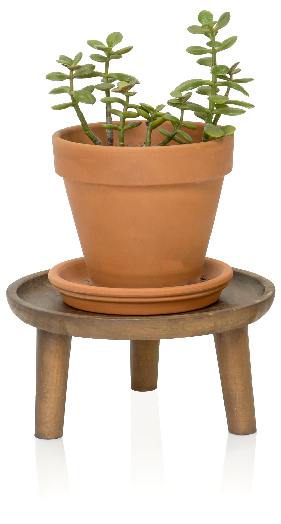 8.75” Dia Round Decorative Wooden Pedestal Plant Stand with Legs, Natural Brown