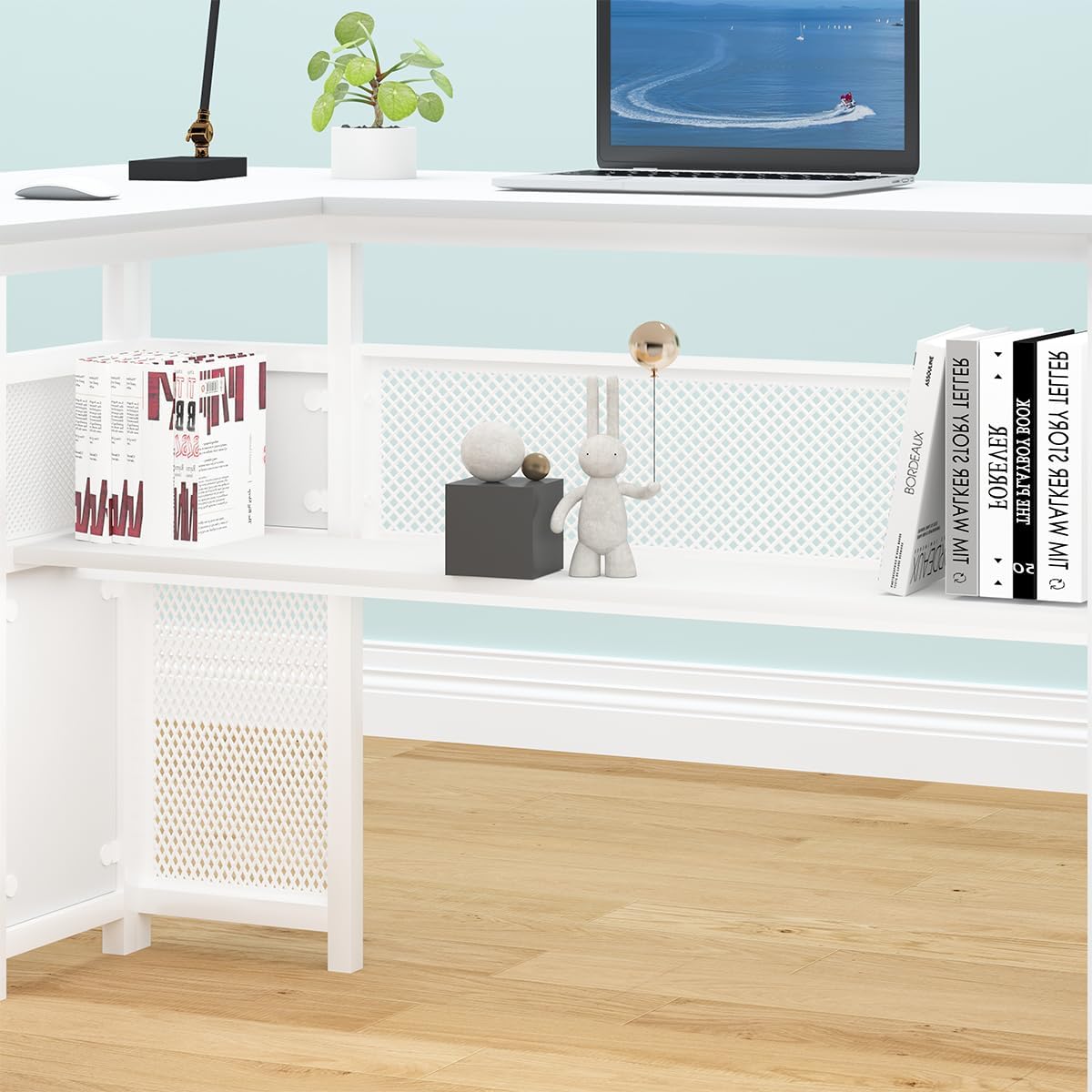 White L Shaped Desk with Drawers Shelves, Large Home Office Corner Computer Desk