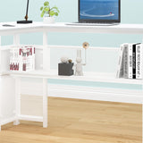 White L Shaped Desk with Drawers Shelves, Large Home Office Corner Computer Desk