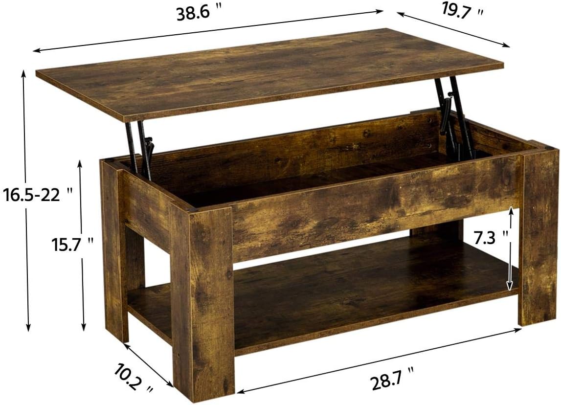 Rustic Coffee Table, Lift Up Coffee Table with Hidden Storage, Living Room Center Tables