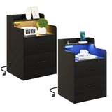 Night Stand Set of 2 with Charging Station, 15.7''Lx17.7''Wx26.8‘’H Modern Bedside Table