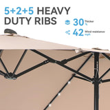 13 ft Large Patio Umbrella with Solar Lights, Double-Sided Outdoor Table Umbrella with Crank,