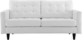 Empress Mid-Century Modern Upholstered Leather Loveseat In White